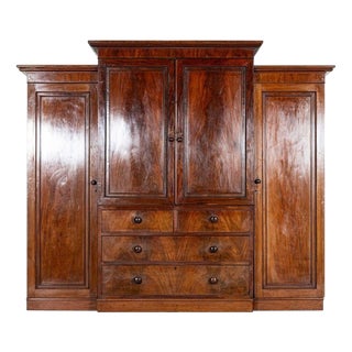 Antique Mahogany Breakfront Wardrobe, 1860 For Sale