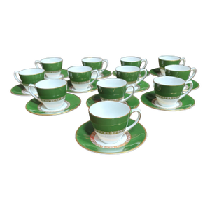 1970s Royal Crown Gorgeous Antigua Pattern Derby Green Cup and Saucer Set - 24pcs