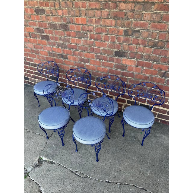 Mid-Century Modern Vintage Whimsical Patio Dining Set 6 Chairs and Table Professionally Powder Coated and Upholstered For Sale - Image 3 of 9
