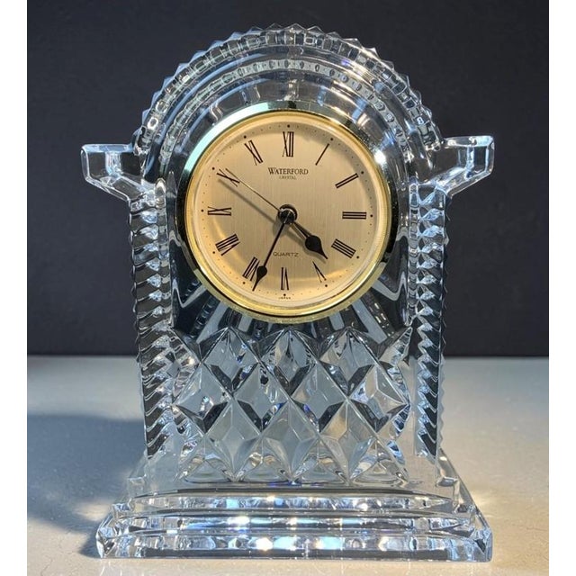 Waterford Crystal “Lismore” Mantle Carriage Clock Gold Face (7.25-inch, Vintage, New Battery) For Sale - Image 18 of 18