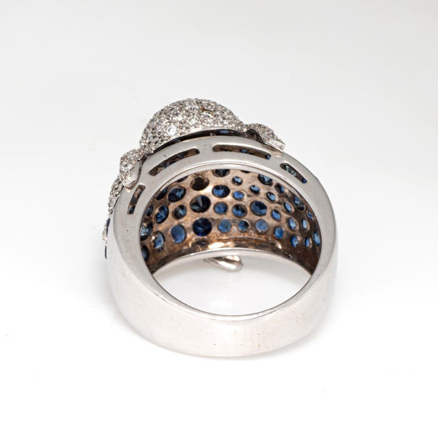 Mid 20th Century Octopus Ring Diamond Sapphire 18k White Gold Sz 7.5 Band Estate Ocean Jewelry For Sale In Los Angeles - Image 6 of 6