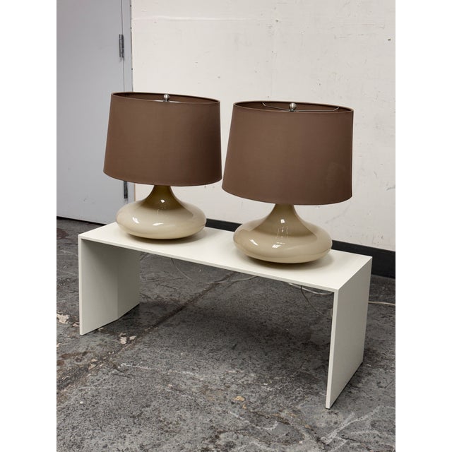 2010s Crate & Barrel Mid Century Glass Table Lamps, Pair For Sale - Image 5 of 12