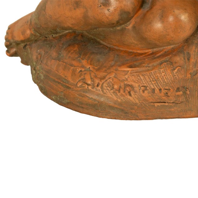Antique 19thC French Naturalism Terracotta Sculpture "La Source" Putti Sculpture by Albert-Ernest Carrier-Belleuse, For Sale - Image 12 of 15