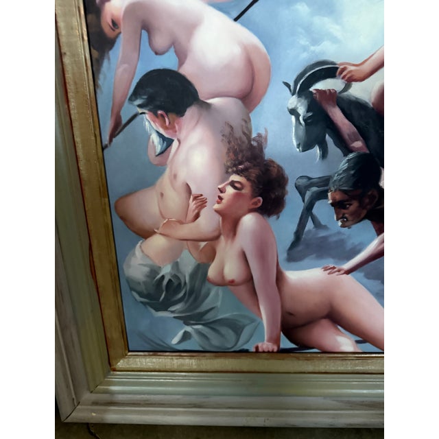 Vintage Oil Painting Witches Going to Their Sabbath After Luis Ricardo Falero For Sale - Image 4 of 9
