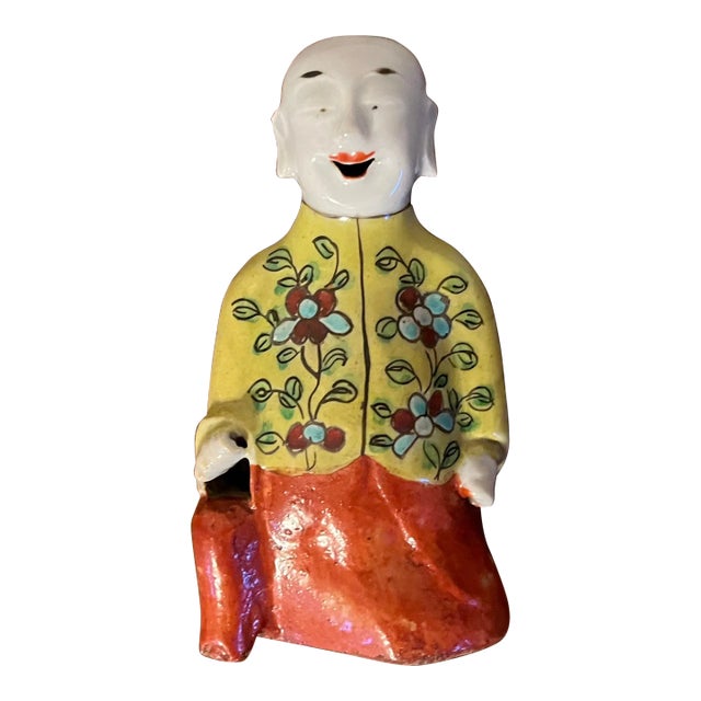Antique 19th Century Chinese Export Porcelain Ho Ho Boy Joss Stick Figure for Incense For Sale