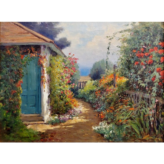 Coastal William Constable Adam- the Flower Garden W/Ocean View-1920s Oil Painting For Sale - Image 3 of 10