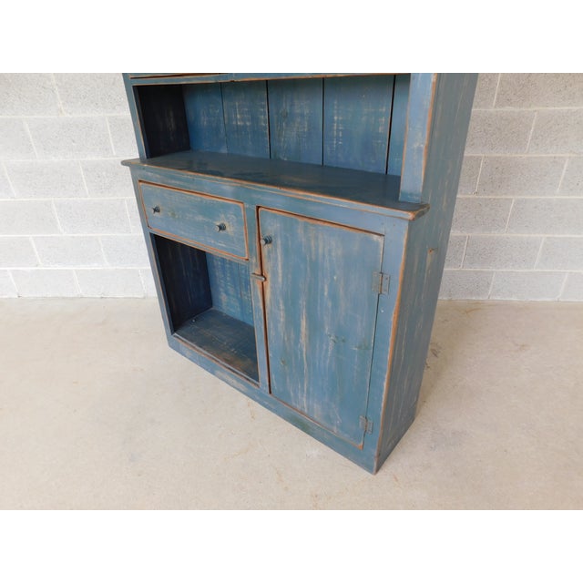 Paint Primitive Shaker Style Paint Distressed Step Back Cabinet by Ezra G Tiffin Ohio For Sale - Image 7 of 18