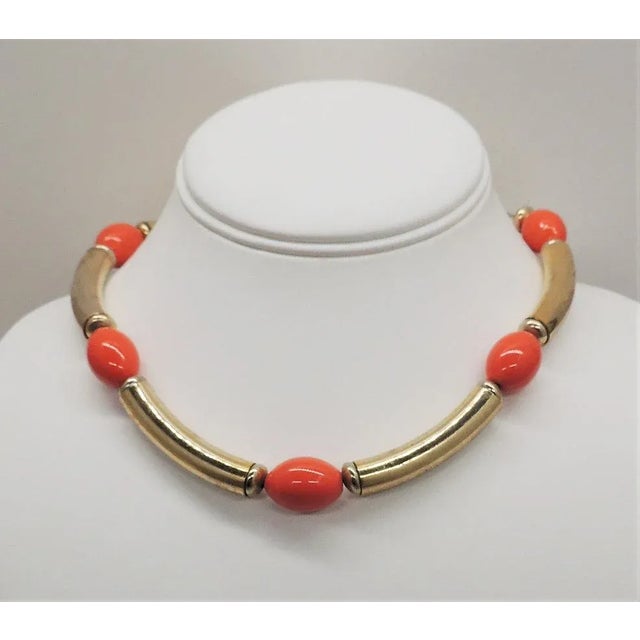 Gold Vintage 1970s Signed Napier Goldtone & Orange Bead Necklace For Sale - Image 8 of 8