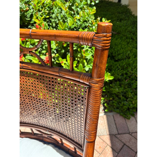 Mid-Century Modern Late 20th Century Pair of Faux Bamboo and Wicker Accent or Dining Chairs With Cushions For Sale - Image 3 of 11