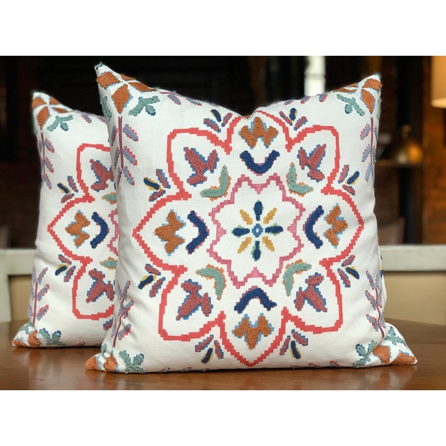 New custom-made Cafiero Select pillows in a colorful fabric from Jane Churchill, featuring a central flower with radiating...