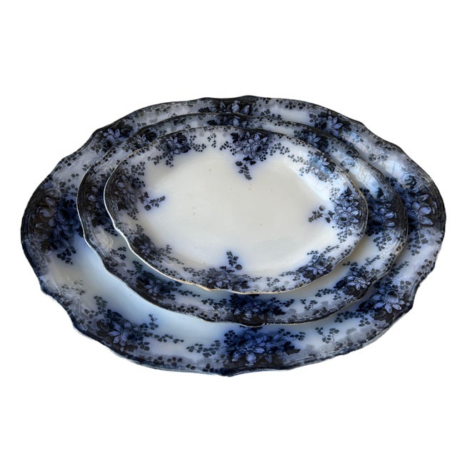 Antique Alfred Mekarin Flow Blue Oval Serving Platters- Set of 3 For Sale - Image 13 of 13