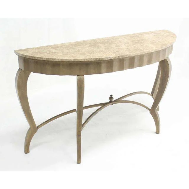 20th Century Art Deco Silver Leaf and Marble-Top Demi-Lune Console Table For Sale - Image 10 of 11