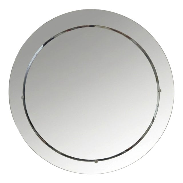 Round Mirrored Glass Wall Mirror, 1970s For Sale