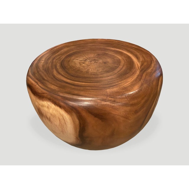 Brown Andrianna Shamaris Drum Shape Suar Wood Coffee Table For Sale - Image 8 of 18