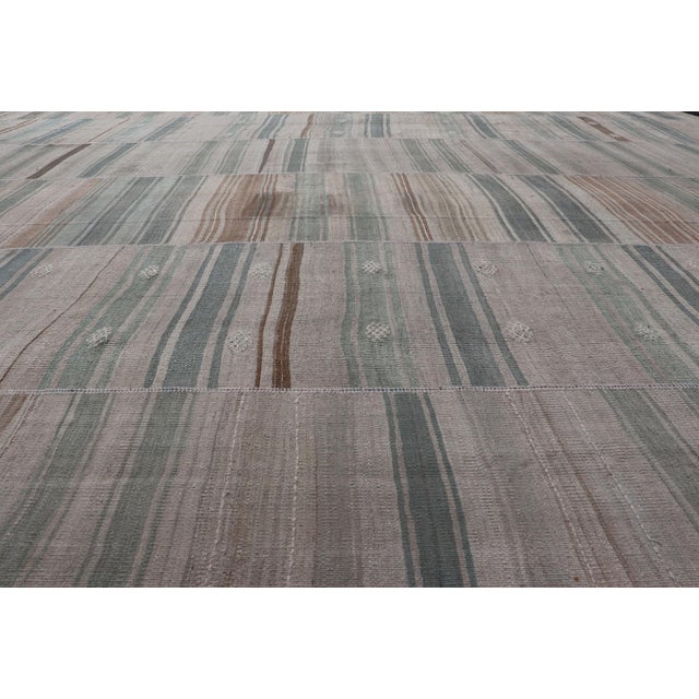 Squared Vintage Turkish Paneled Kilim Vintage Rug in Muted Colors 14'0" X14'2" For Sale - Image 4 of 13