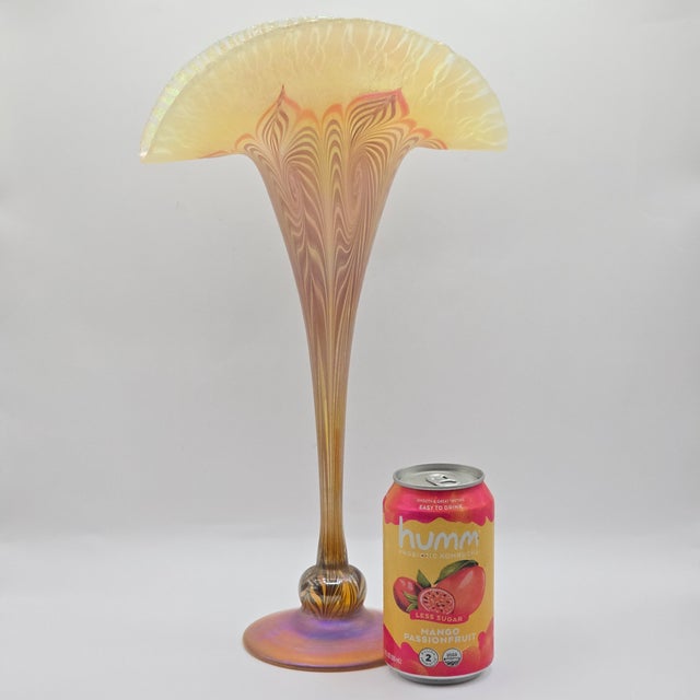 Vandermark Glass Studio Art Nouveau Iridescent Glass Fan Vase For Sale - Image 11 of 11