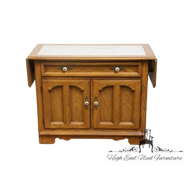 Rustic Thomasville Furniture Homecoming Collection Solid Oak Rustic Country Style 56" Drop Leaf Server Buffet W. Granite Top For Sale - Image 3 of 18
