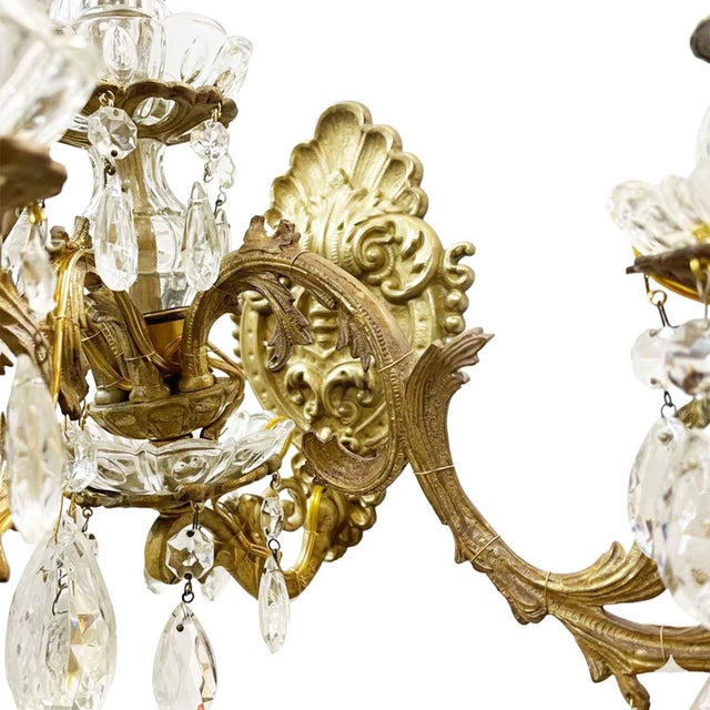 Rococo Four-Light Crystal and Bronze Wall Lamps, 1900s, Set of 2 For Sale - Image 3 of 9
