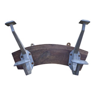 Vintage Mid-Century French Wood and Metal Wall Coat and Hat Rack For Sale