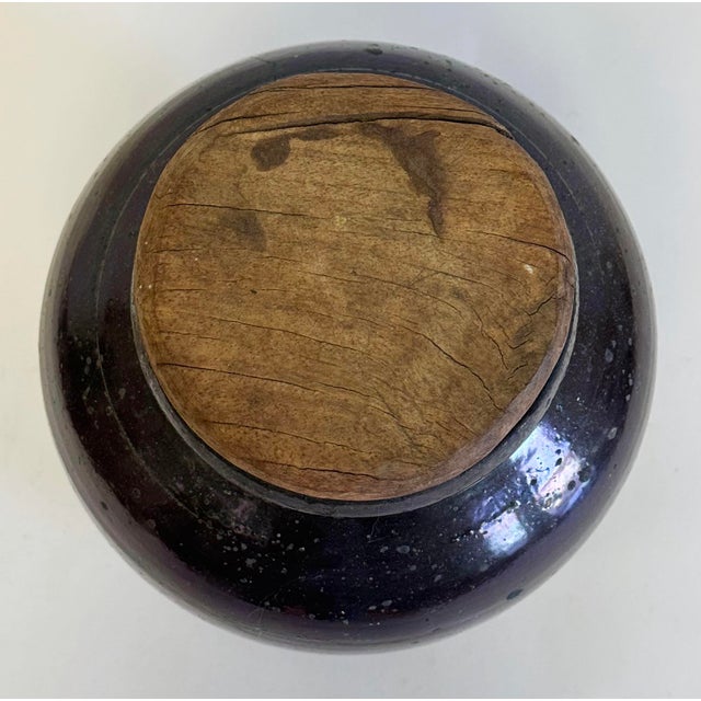 Brown Antique Primitive Crock Jar With Wood Lid For Sale - Image 8 of 11