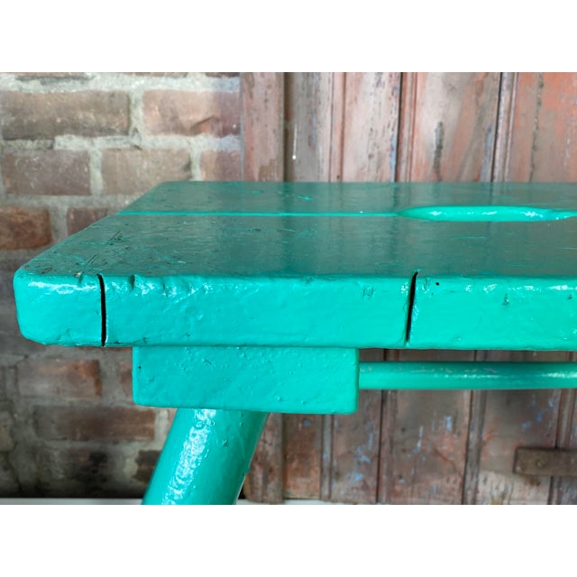 Wood French Brutalist Wooden Stool in Green Paint, 1950s For Sale - Image 7 of 18