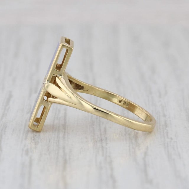Mid-Century Modern Mid 20th Century Italian Vibrant Blue Enamel Diamond Ring 18k Yellow Gold Size 6.75 For Sale - Image 3 of 7