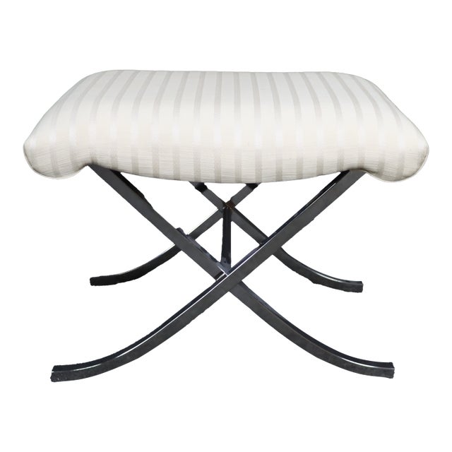 Mid Century Modern Style X-Base Chrome Stool For Sale