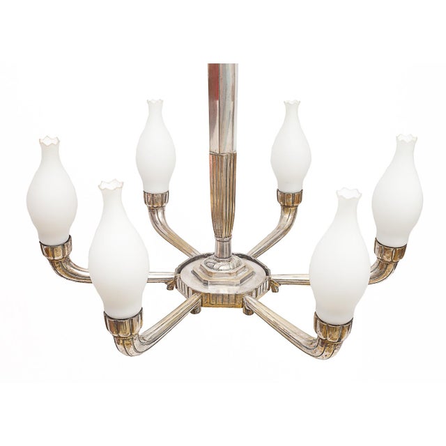 Art Deco Silver-Plated Brass Chandelier, 1920s For Sale - Image 6 of 12