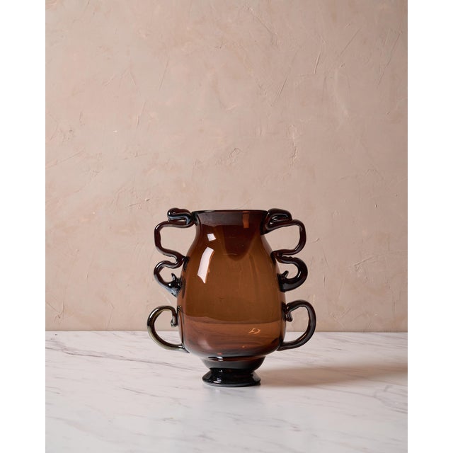 Glass Sculptural Serpintine “Venetian Vase” Decorative Vase by Casa in Amber Handblown Glass For Sale - Image 7 of 17