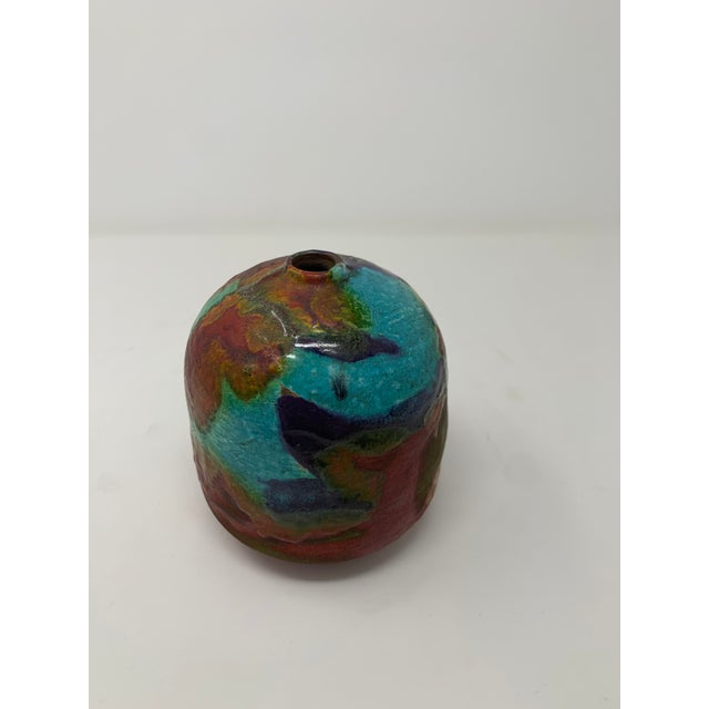 Unique and colorful ceramic bud vase mid-century modern.