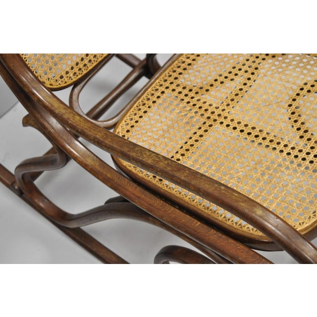 Vintage Mid Century Modern Thonet Style Bentwood & Cane Rocker Rocking Chair (B) For Sale - Image 12 of 18