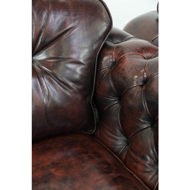 English Style Red-Mottled Cowhide Chesterfield Armchairs, Set of 2 For Sale - Image 13 of 16