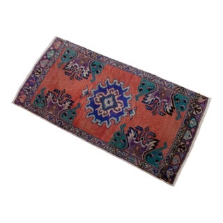 Distressed Low Pile Turkish Yastik Petite Rug Hand Knotted Faded Mat - 1'7'' X 3'3'' For Sale