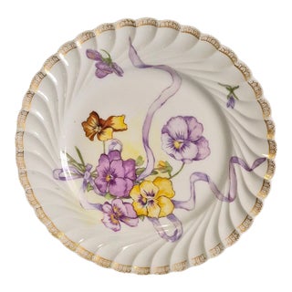 Antique French Porcelain H & C Depose Floral Pansies Plate For Sale