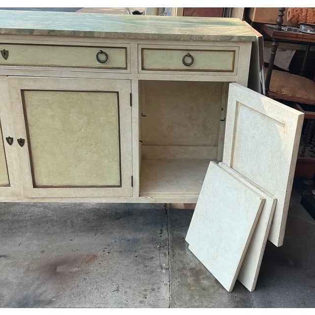 Wood Mid-Century Italian Painted Credenza Sideboard Faux Marble Top With French Neo-Classical Styling For Sale - Image 7 of 12