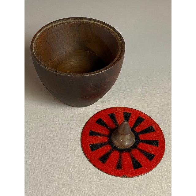 1960s Capital Enterprises Turned Walnut and Enameled Covered Vessel For Sale - Image 4 of 10