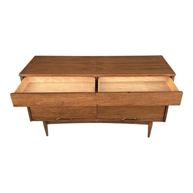 Chestnut Mid-Century Modern Walnut 6-Drawer Credenza With Integrated Wood Pulls For Sale - Image 8 of 11