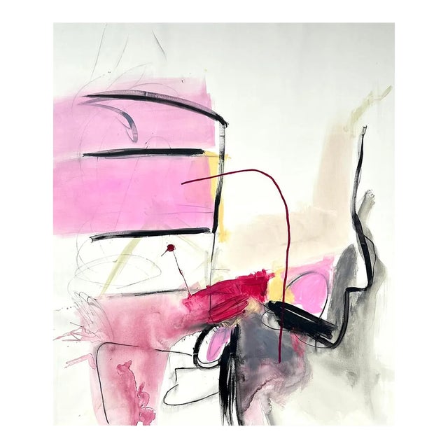 Contemporary Abstract Acrylic, Charcoal and Graphite on Canvas Painting "Two Stories" by Adrienn Krahl For Sale
