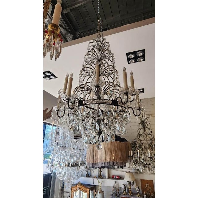 Metal Early 20th Century Italian Crystal and Beaded Chandelier For Sale - Image 7 of 9