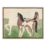 1940s Outsider Folk Art Horse Herd Watercolor Painting For Sale