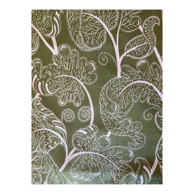 Brunschwig Fils Hand-Print Seven Oaks Linen Fabric in Olive- 2 Yards For Sale