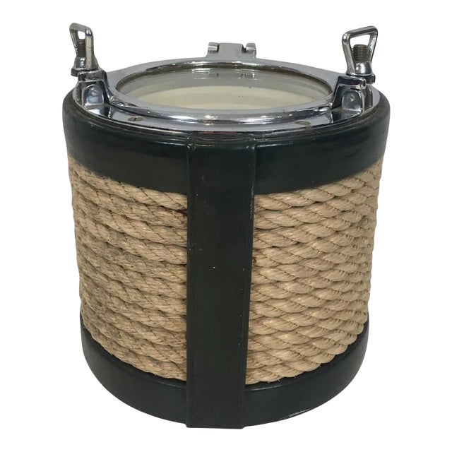 In the Style of Jacques Adnet, Chrome, Leather and Rope Ice Bucket For Sale