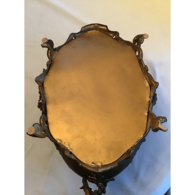 Bronze Antique Art Nouveau Metal Jardinière Planter Centerpiece, Cupid & Berry Vining Motif, Signed De Meyer, Removable Liner Included For Sale - Image 8 of 12