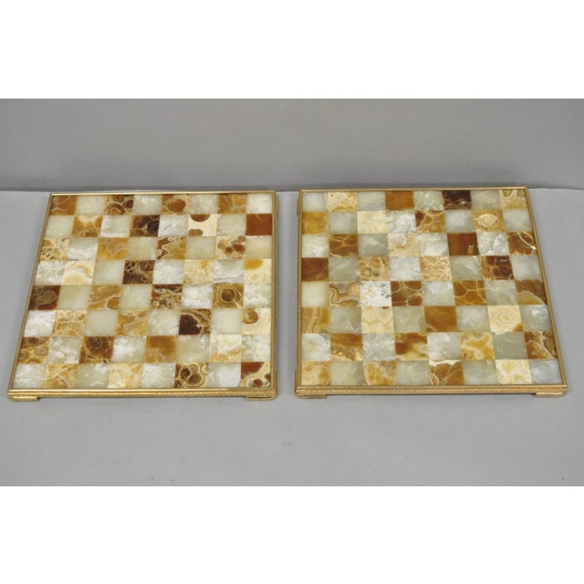 Vintage Mid Century Modern Mosaic Brown Onyx Stone Chess Game Checkerboard For Sale - Image 16 of 18