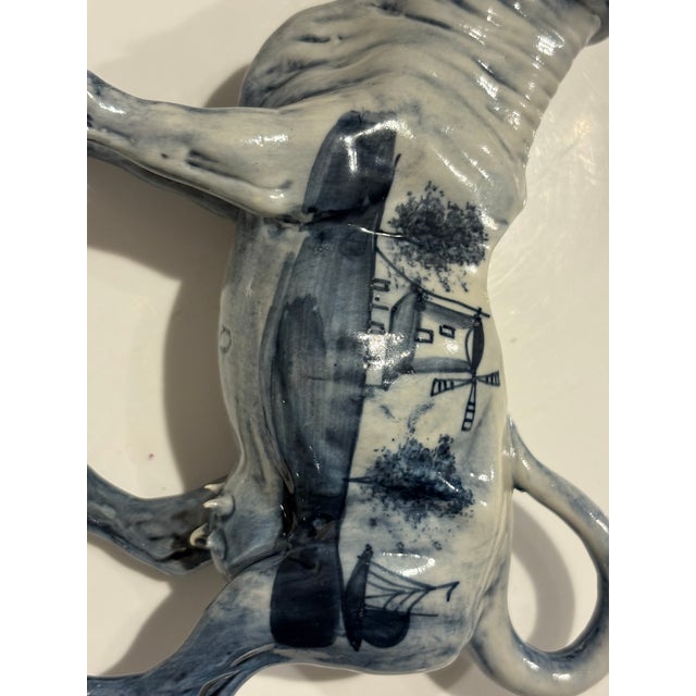 1950s 1950s Dutch Delft Blue Ceramic Cow Creamer Jug For Sale - Image 5 of 11