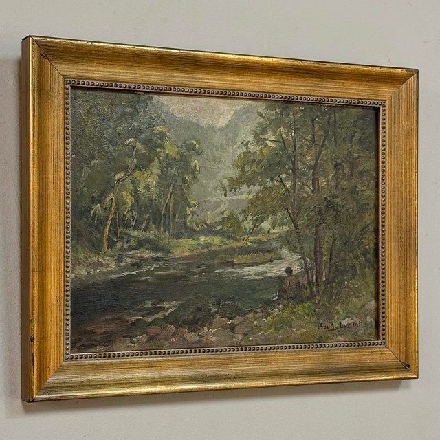 Realism Framed Oil Painting on Panel by Laurent Souky (1914–2005), 'Au Bord Du Lesse' For Sale - Image 3 of 18