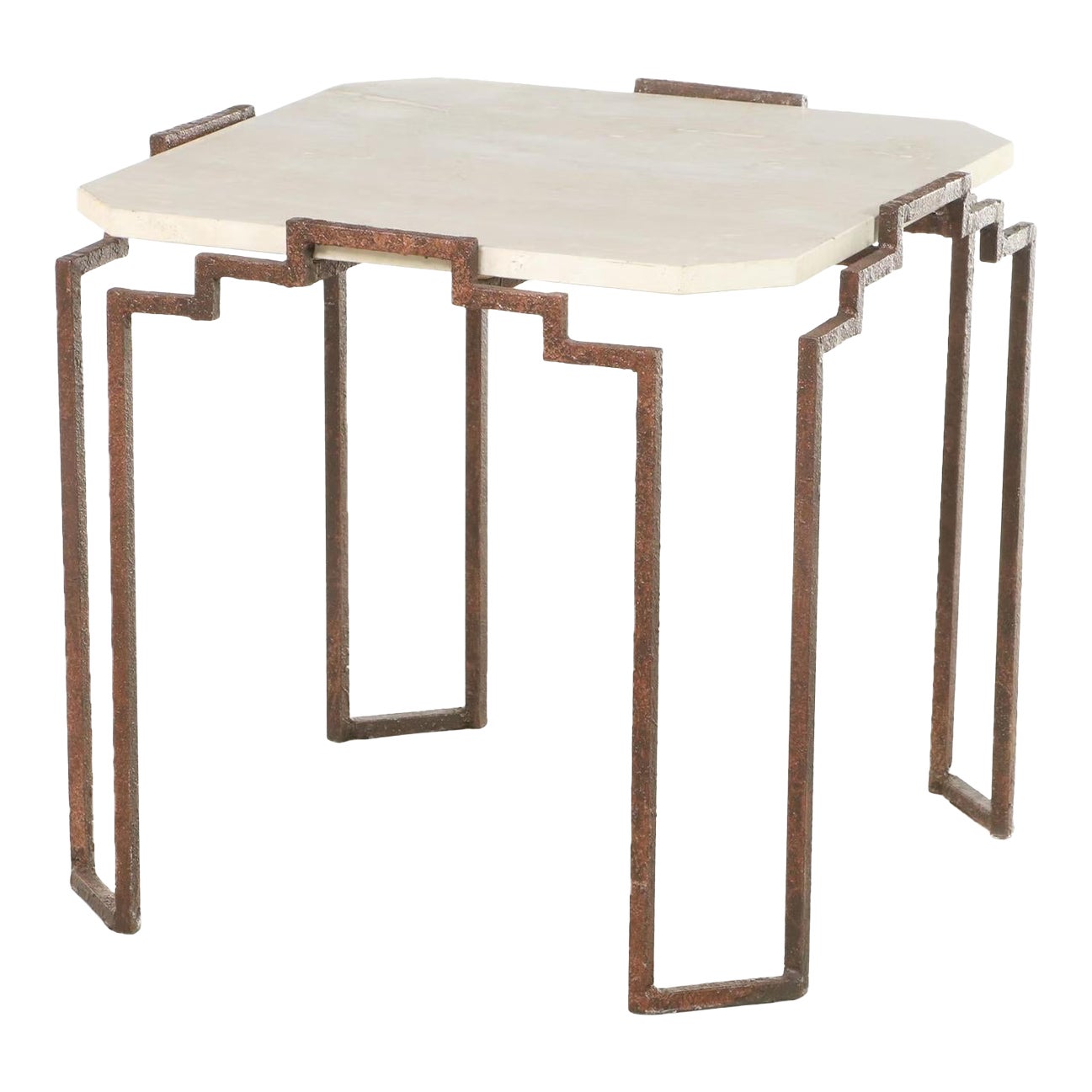 1970s Art Deco Style CopperFinished Metal and White Marble Stone Top