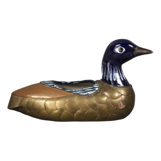 Egyptian Duck With Ceramic, Brass and Enamel Bowl, 1970s For Sale