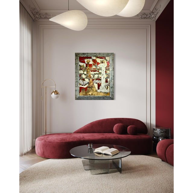 Metal Andrea Stella "I Walk in the Art" Red Gold Leaf Oil Mixed Media Painting, Figurative, Italian Contemporary Art, 2010 For Sale - Image 7 of 8