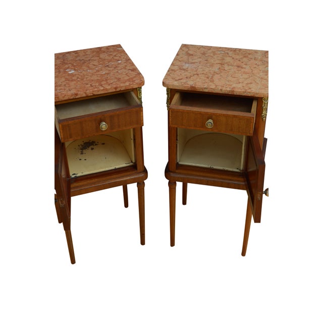 Early 20th Century Antique French Mahogany Bedside Cabinets with Marble Tops, 1900, Set of 2 For Sale - Image 5 of 16